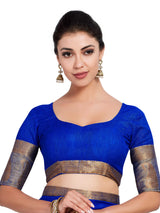 Mimosa Womens Linen Saree Kanjivaram style Royal Blue Color