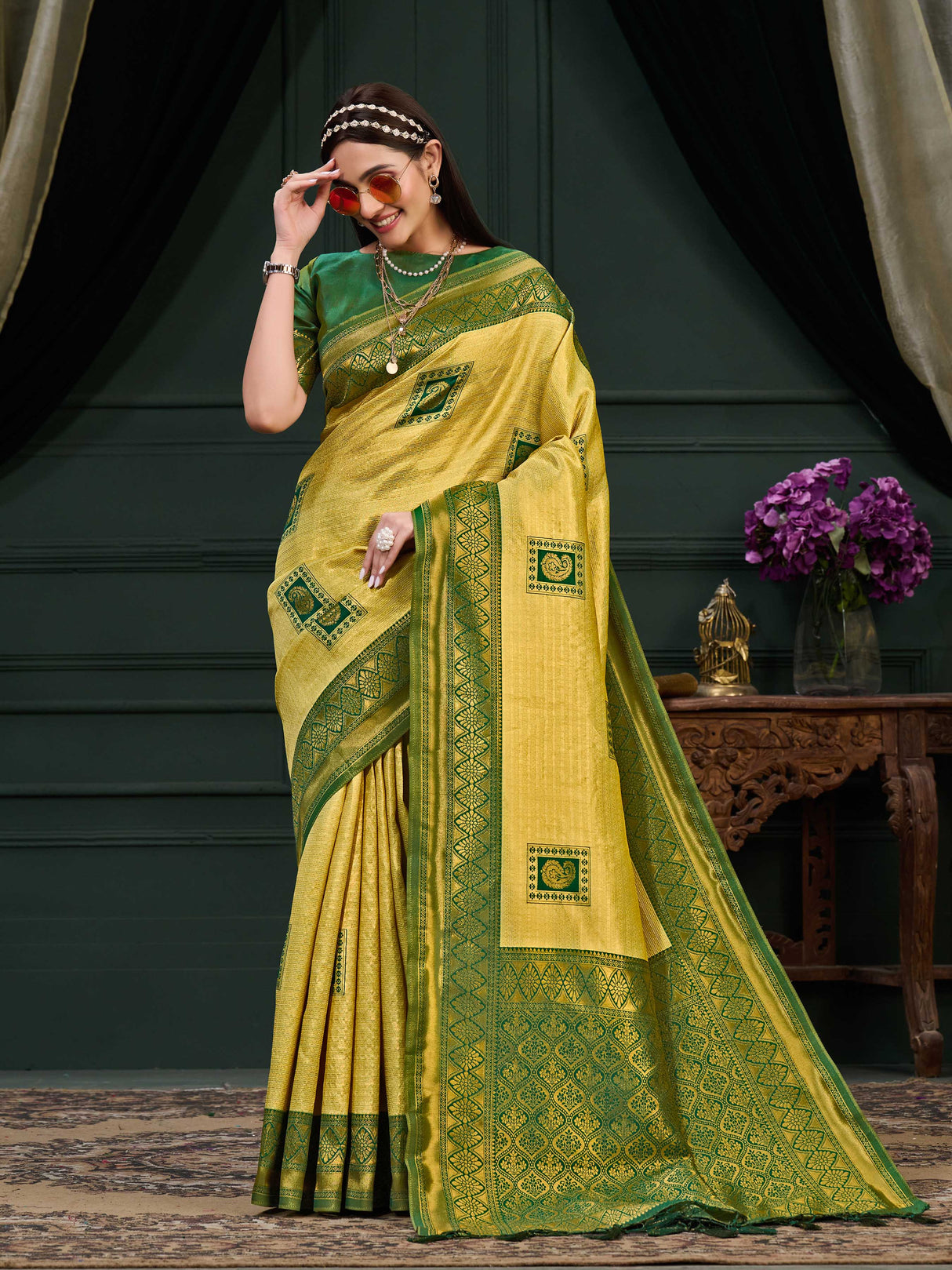 Mimosa Women's Woven Design Kanjivaram Art Silk Saree With Blouse Piece : SA0000898PS