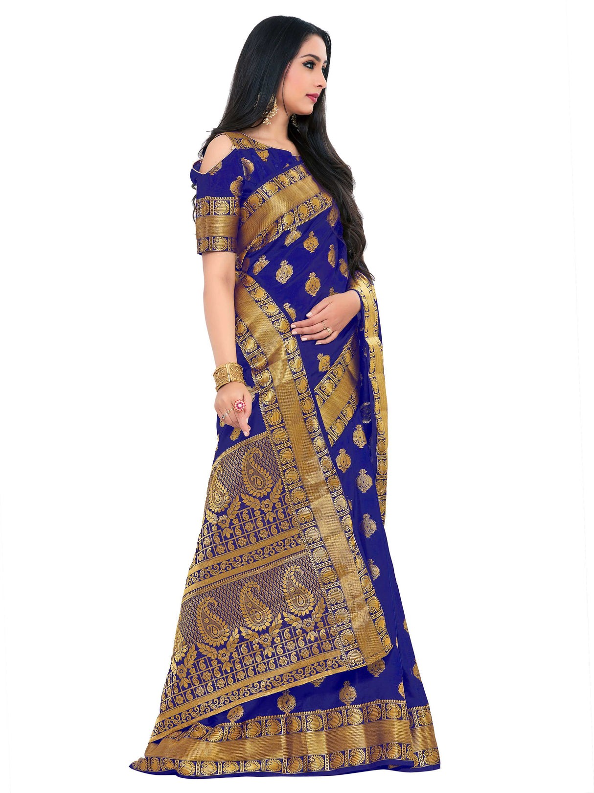 Mimosa Womens Art Silk Saree Kanjivaram Navy Blue Color