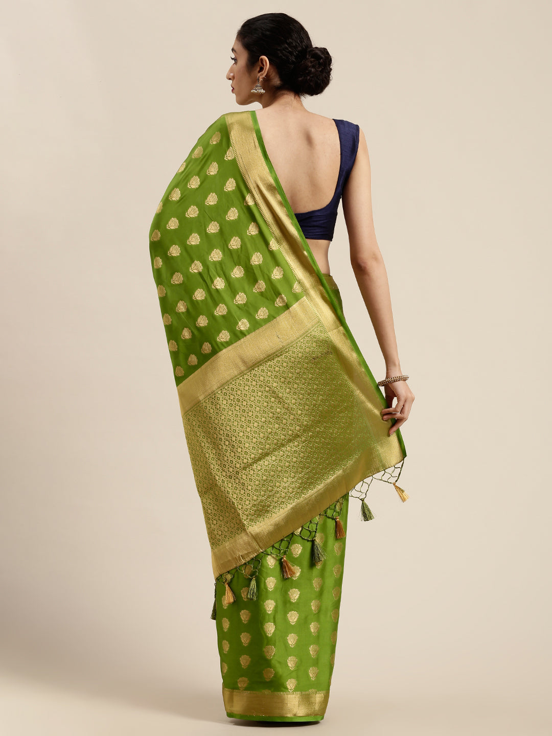 Mimosa Womens Crepe Saree Mysore Silk Olive Color