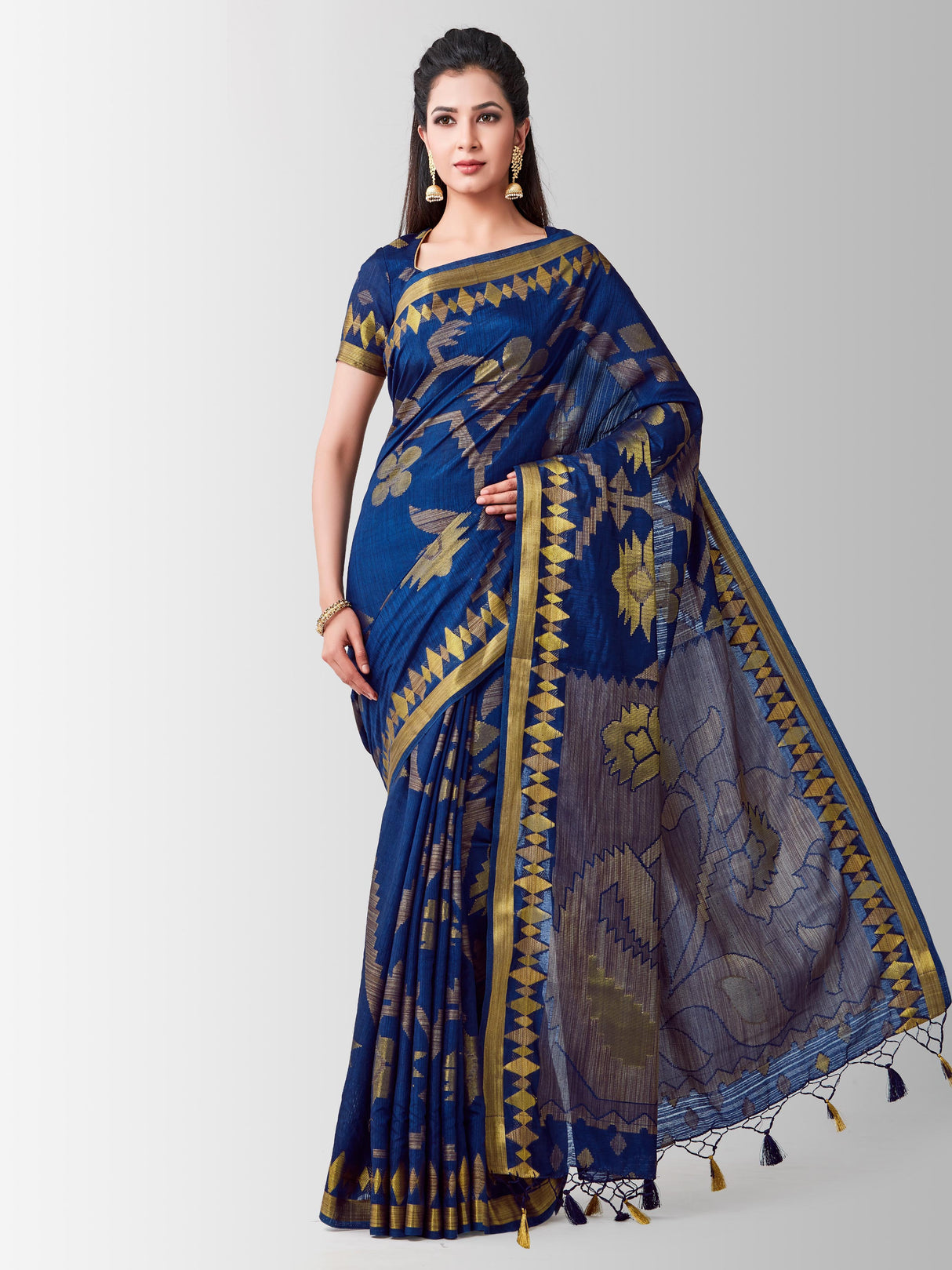 Mimosa Womens Art Silk Saree Kanjivaram Navy Blue Color