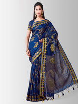 Mimosa Womens Art Silk Saree Kanjivaram Navy Blue Color