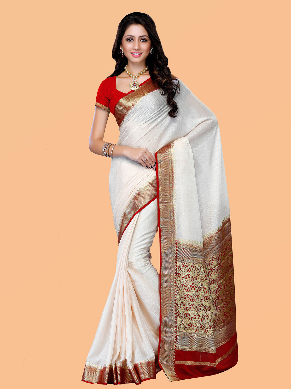 Mimosa Womens Crepe Saree Mysore Silk Halfwhite Color