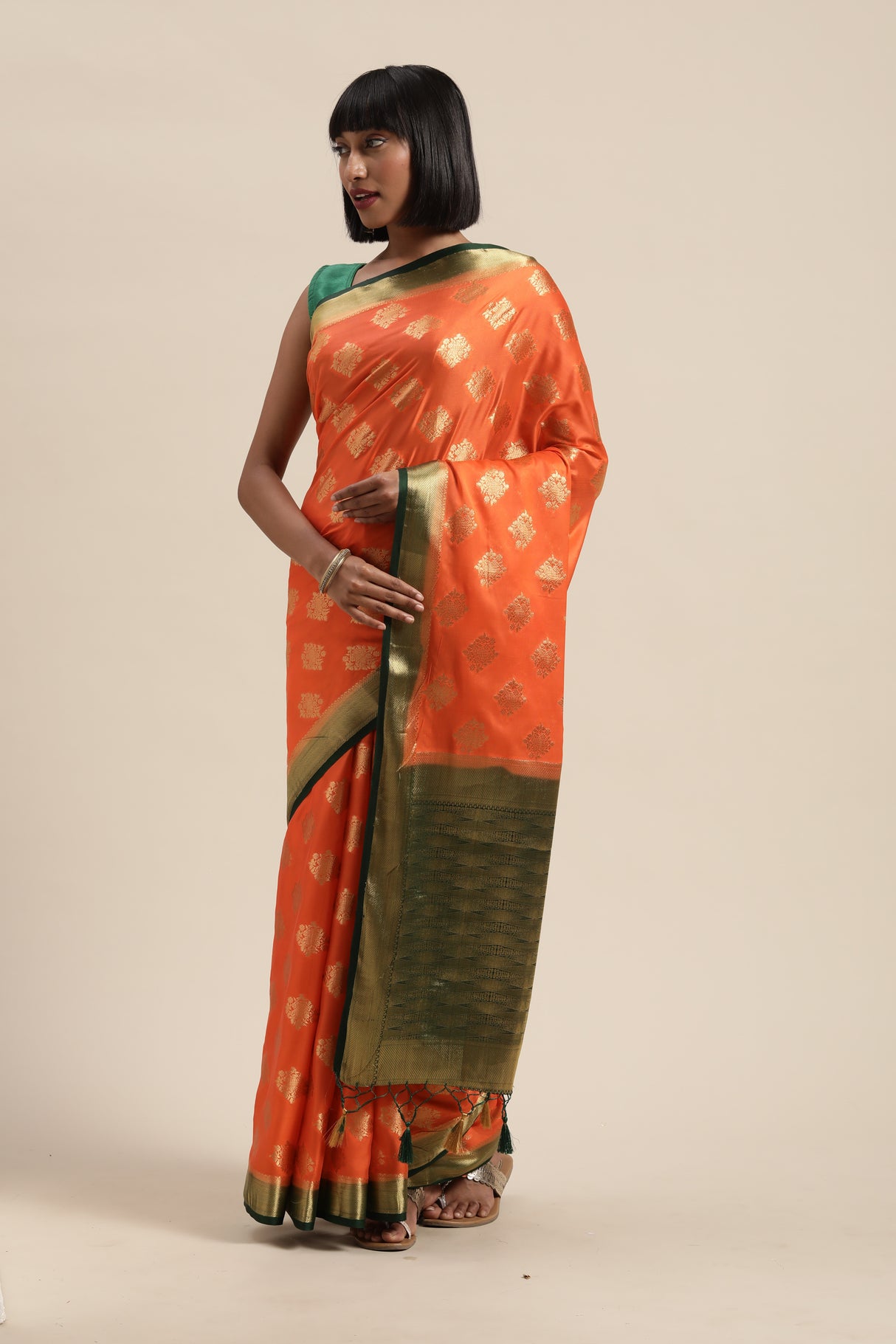 Mimosa Womens Crepe Saree Mysore Silk Peach Color