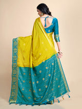 Mimosa Womens Crepe Saree Mysore Silk style Yellow Color