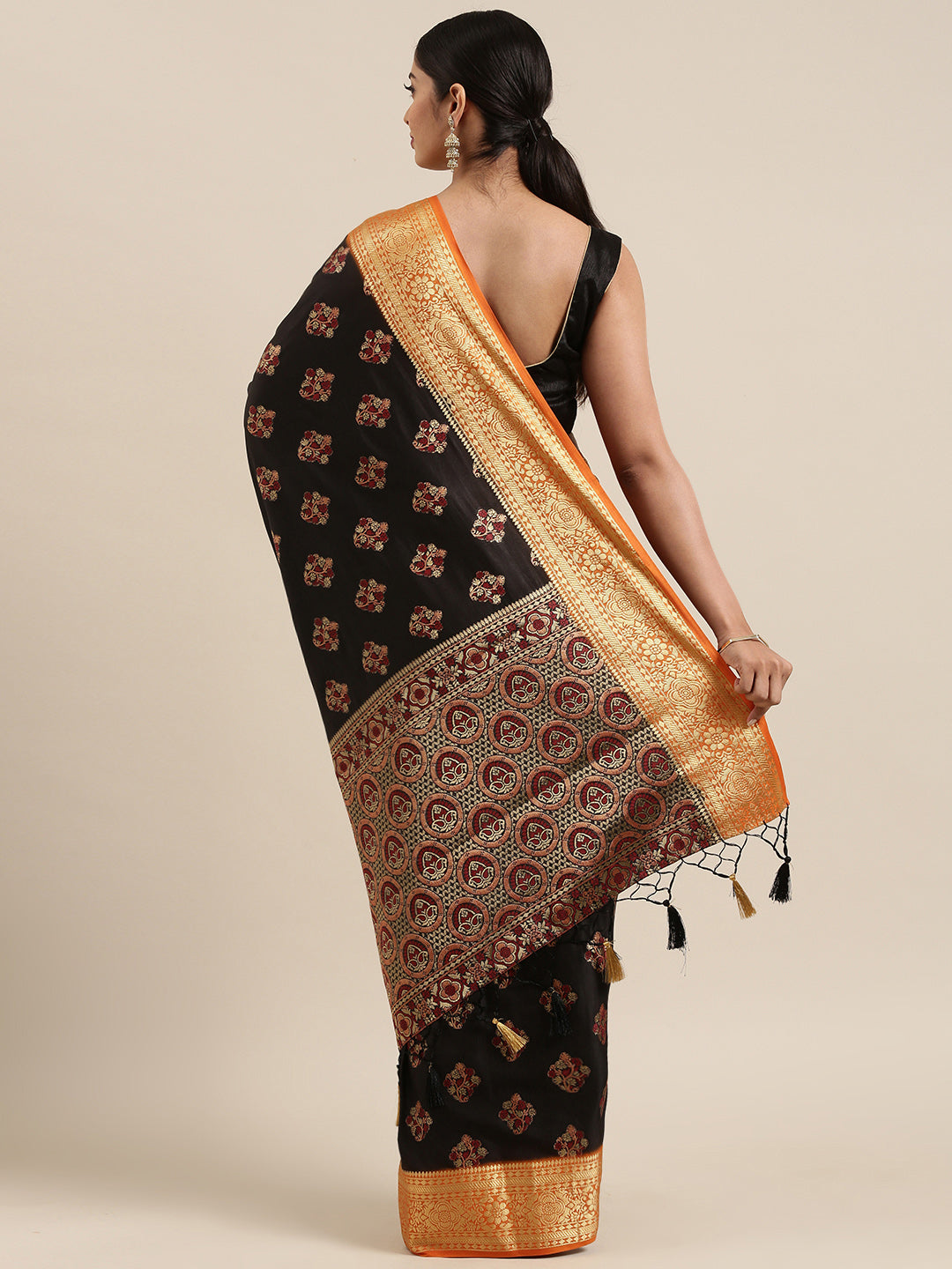 Mimosa Womens Art Silk Saree Kanjivaram Black Color