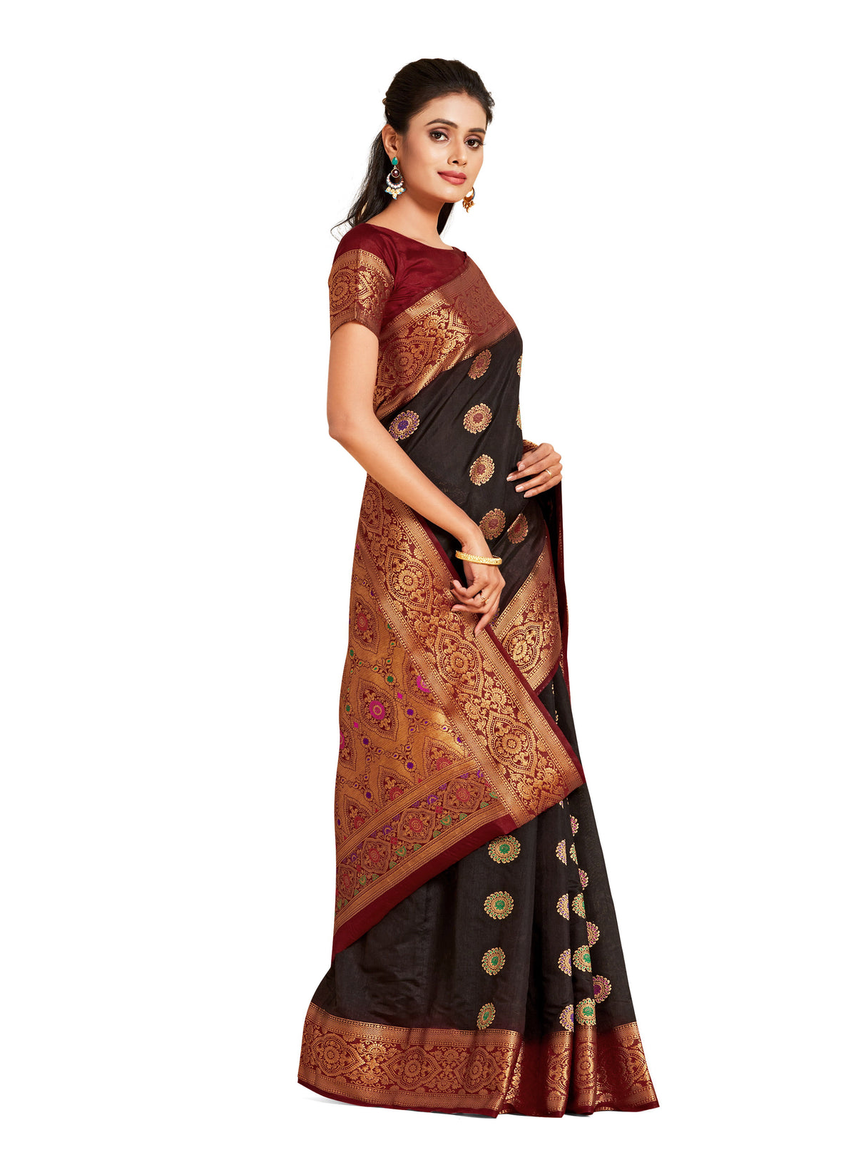 Mimosa Womens Art Silk Saree Dharmavaram Chocolate Color