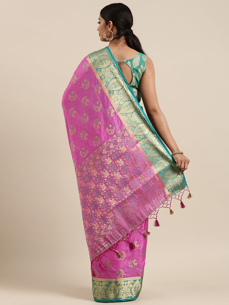 Mimosa Womens Art Silk Saree Kanjivaram Pink Color