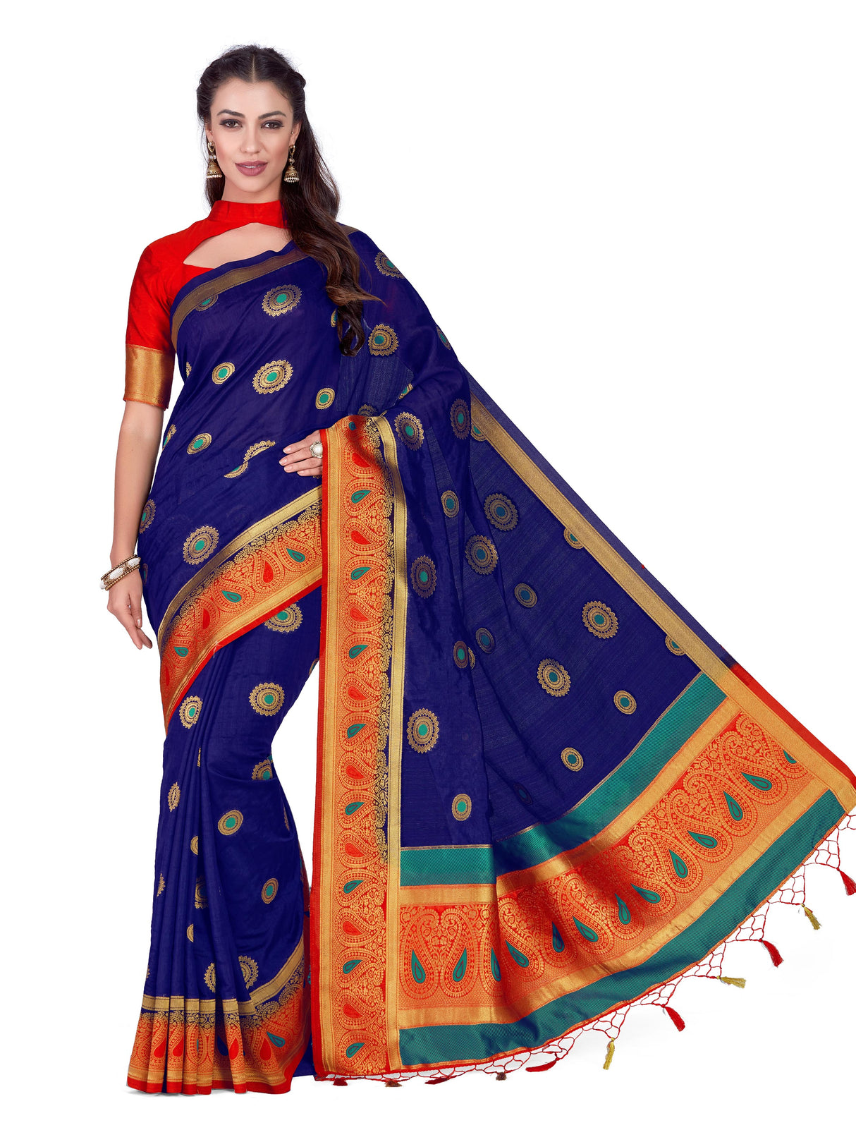 Mimosa Womens Art Silk Saree Kanjivaram Navy Blue Color