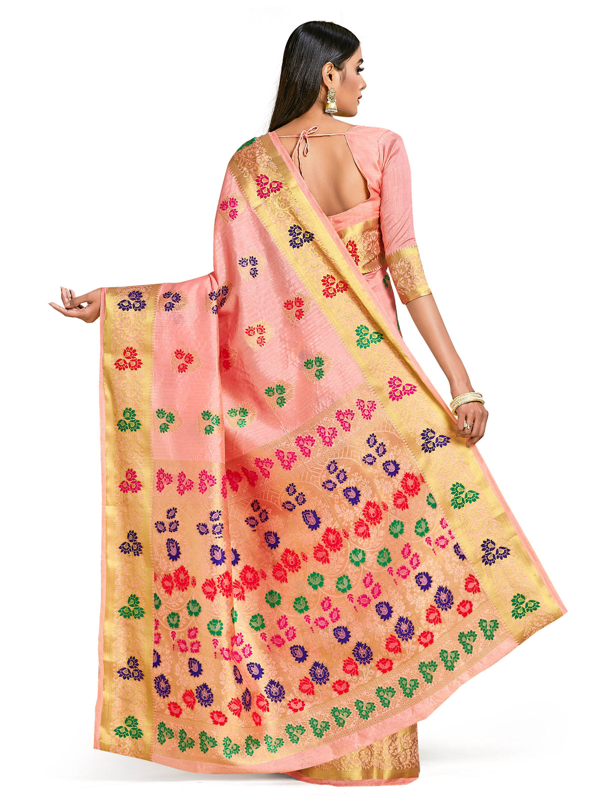 Mimosa Womens Art Silk Saree Dharmavaram Peach Color