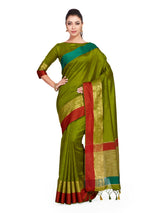 Mimosa Womens Raw Silk Saree Kanjivaram Olive Color