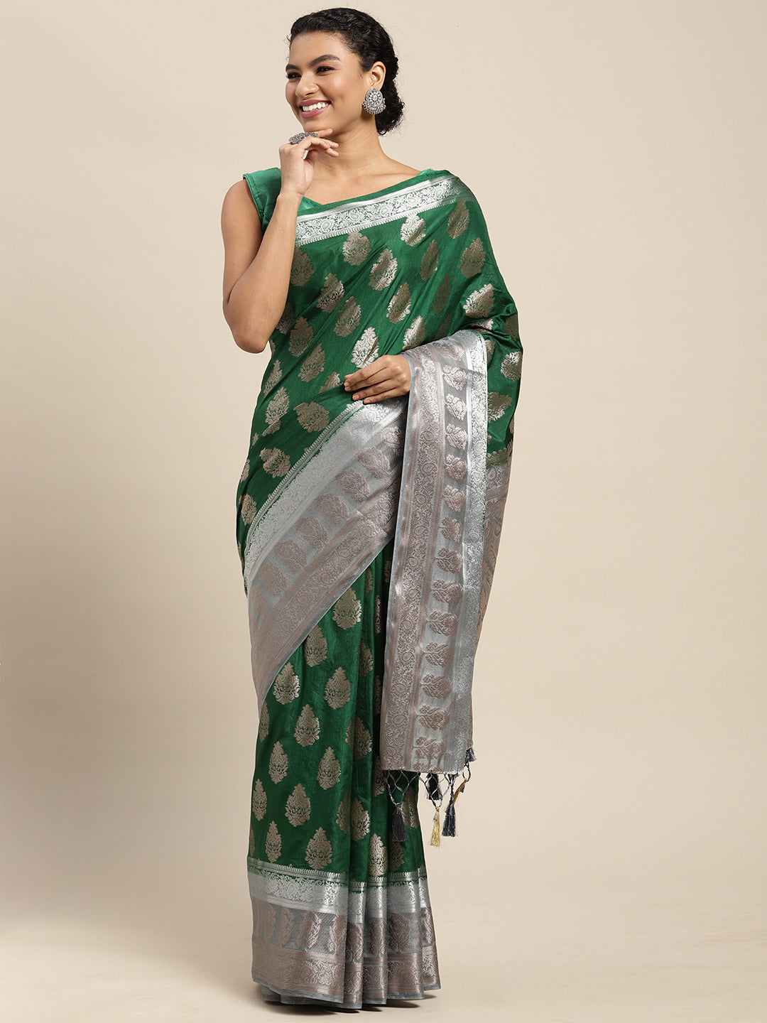 Mimosa Womens Art Silk Saree Kanjivaram Green Color