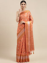 Mimosa Womens Art Silk Saree Kanjivaram Peach Color