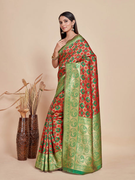 Mimosa Women's Woven Design Patola Style Art Silk Saree With Blouse Piece : SA00001346MRFREE