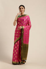 Mimosa Womens Crepe Saree Mysore Silk Rani Color