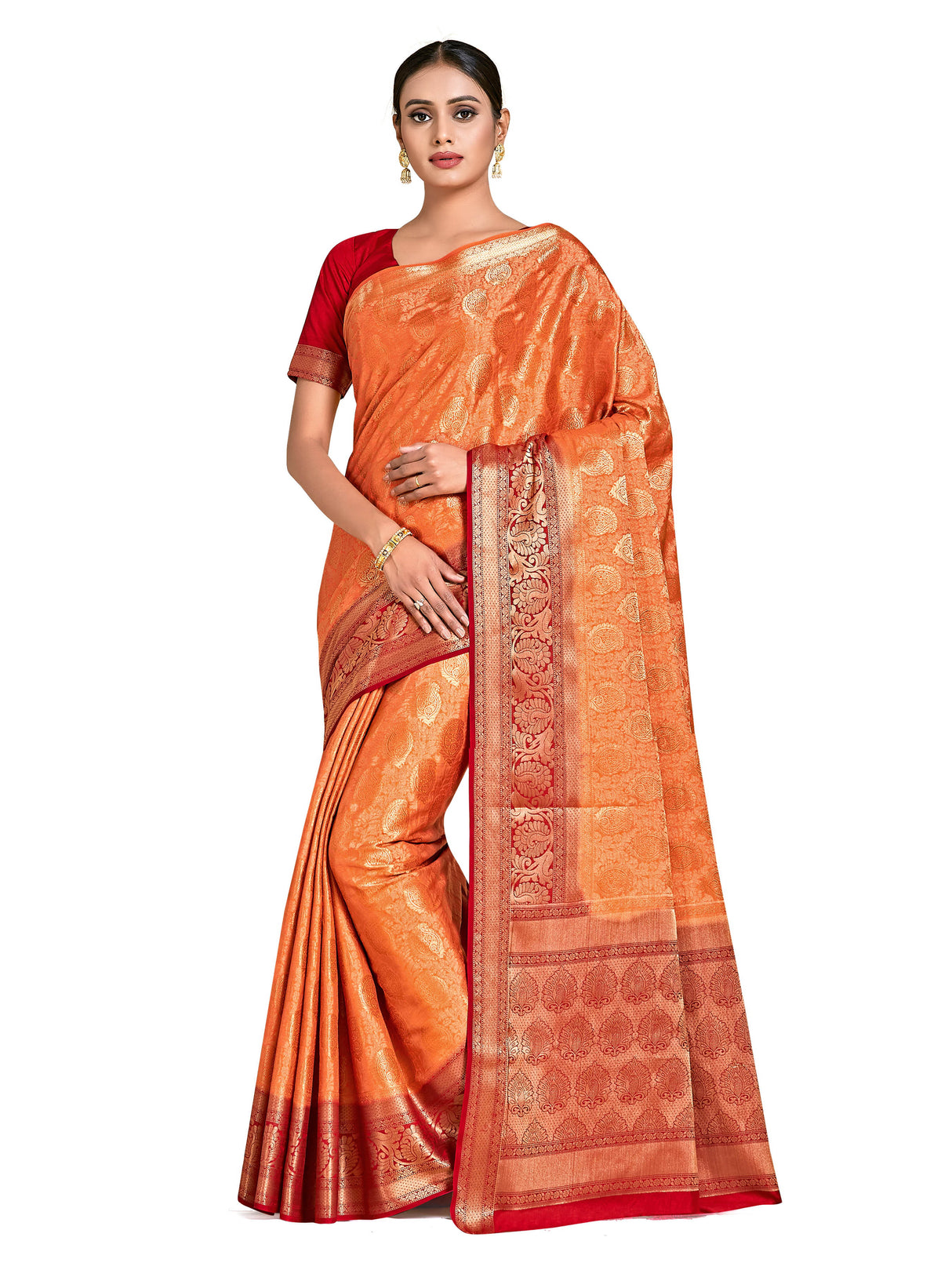 Mimosa Womens Art Silk Saree Kanjivaram Peach Color