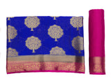 Mimosa Womens Crepe Saree Mysore Silk Royal Blue Color