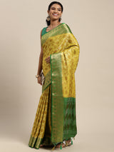 Mimosa Womens Art Silk Saree Kanjivaram Yellow Color