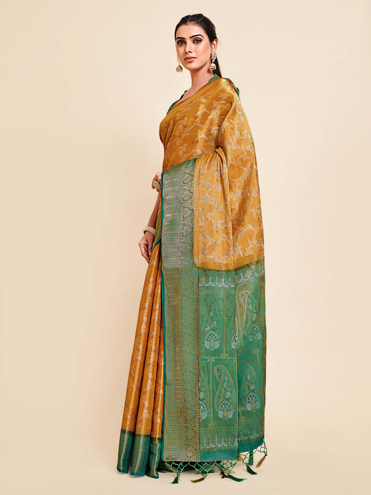 Mimosa Womens Art Silk Saree Kanjivaram Mustard Color