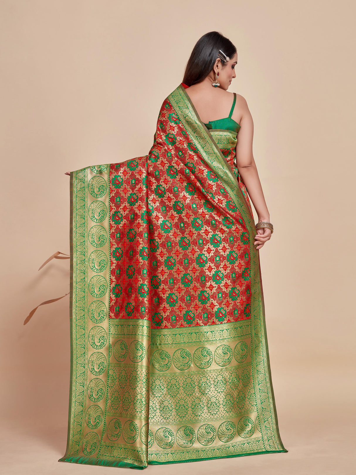 Mimosa Women's Woven Design Patola Style Art Silk Saree With Blouse Piece : SA00001346MRFREE