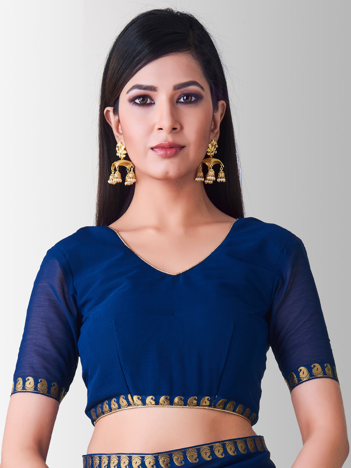 Mimosa Womens Chiffon Saree Banarasi style Navy Blue Color