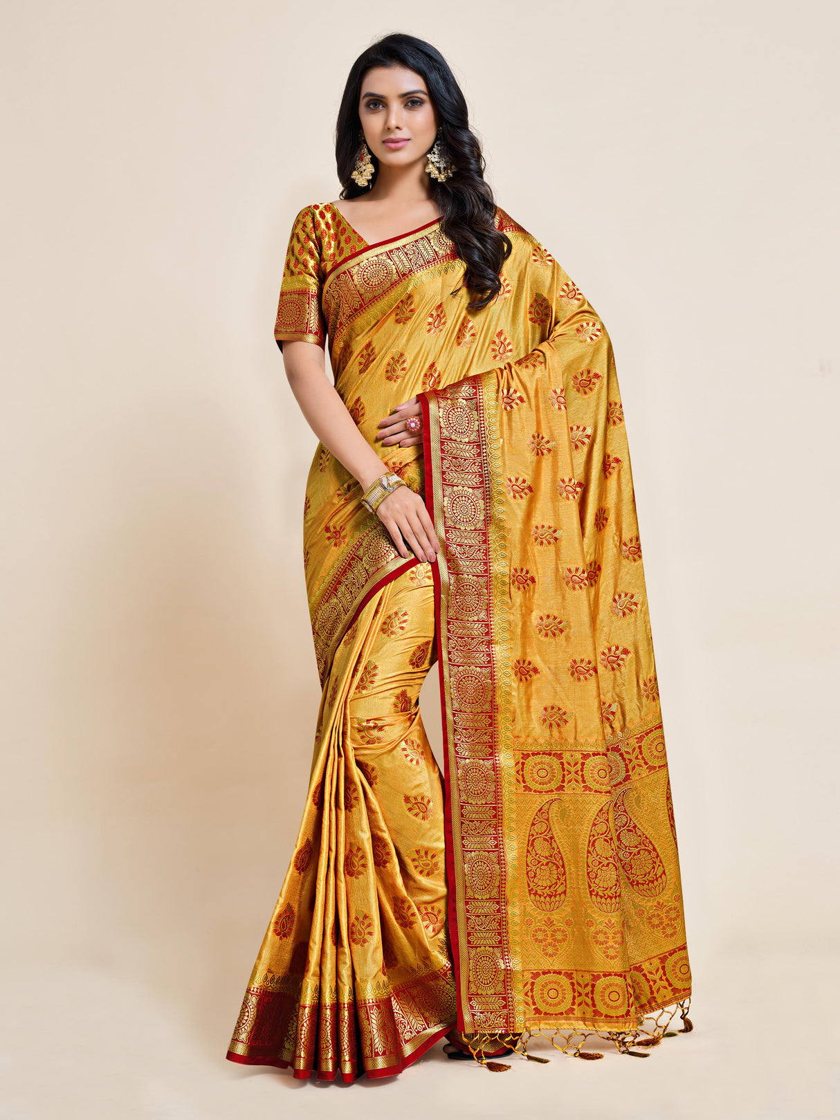 Mimosa Womens Art Silk Saree Kanjivaram Chiku Color