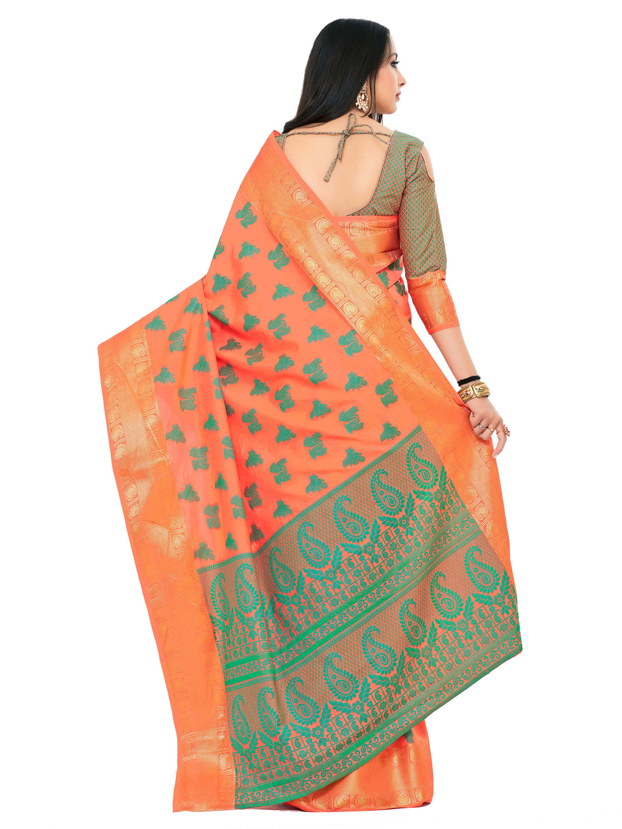 Mimosa Womens Art Silk Saree Kanjivaram Peach Color