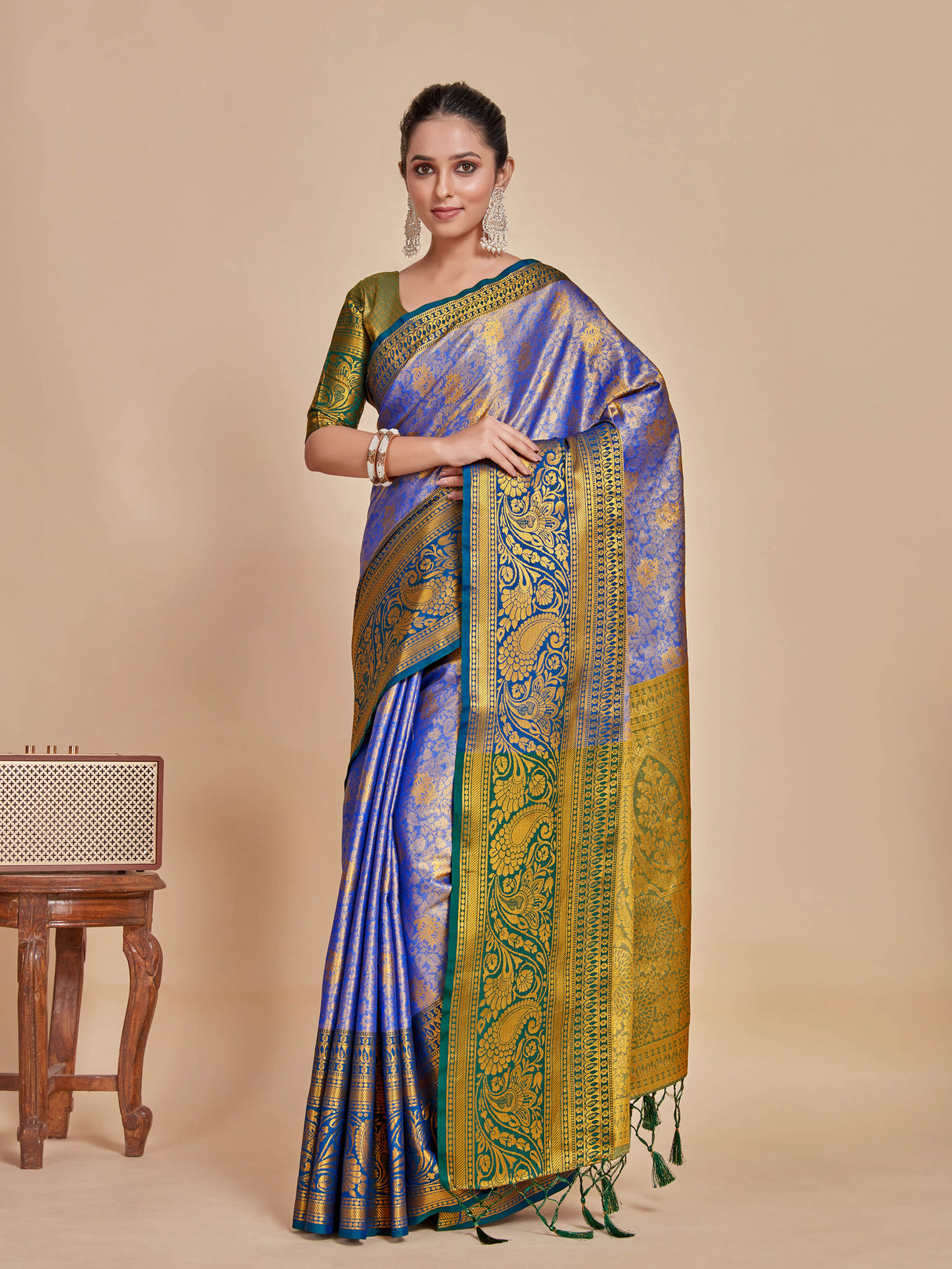 Mimosa Women's Woven Design Kanjivaram Style Art Silk Saree With Blouse Piece : SA00001288RBFREE