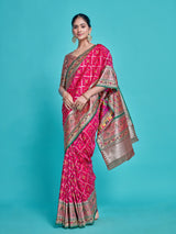 Mimosa Women's Woven Design Patola Style Art Silk Saree With Blouse Piece : SA00001378WNFREE