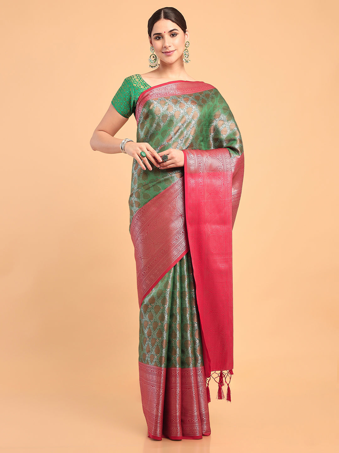 Mimosa Women's Woven Design Kanjivaram Art Silk Saree With Blouse Piece : SA00001118BGFREE