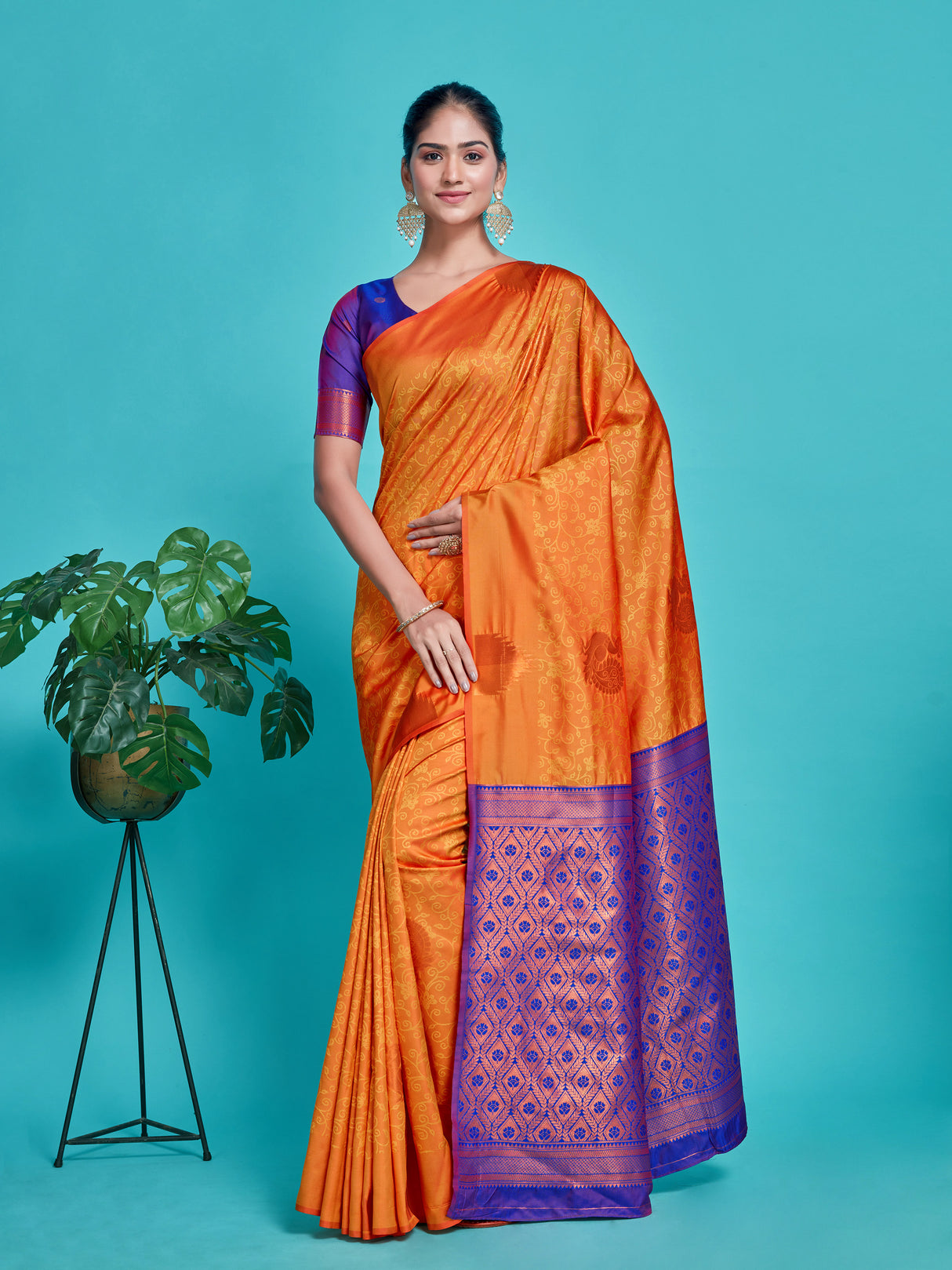 Mimosa Women's Woven Design Kanjivaram Style Art Silk Saree With Blouse Piece : SA00001415MSFREE