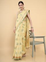 Mimosa Womens Art Silk Saree Kasavu Cream Color