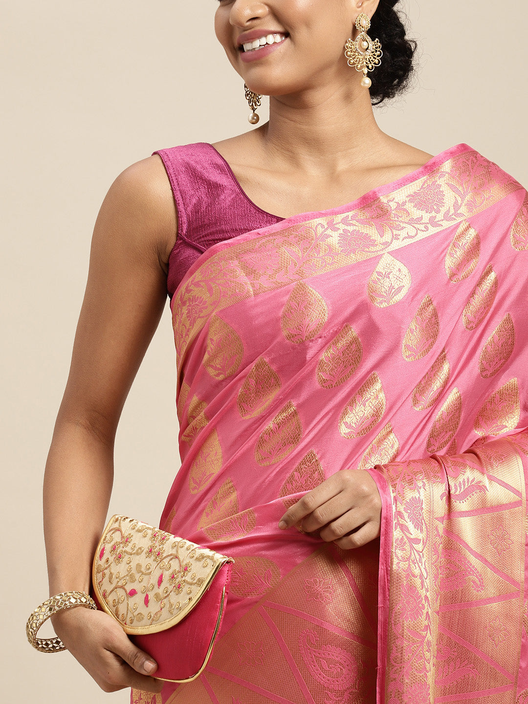 Mimosa Womens Crepe Saree Mysore Silk Gajjari Color