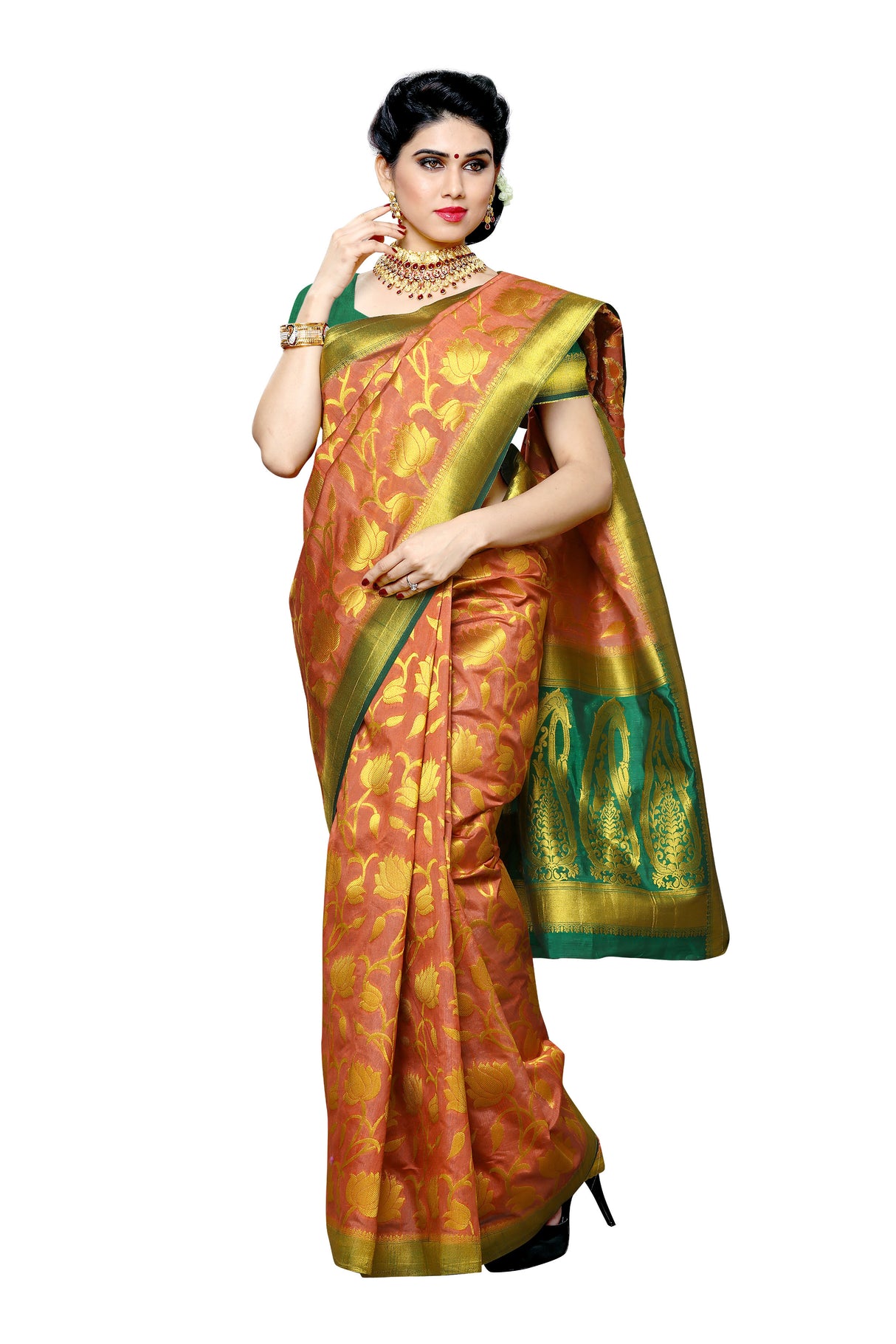 Mimosa Womens Art Silk Saree Kanjivaram Peach Color