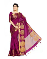 Mimosa Womens Tussar Silk Saree Banarasi style Mejanta Color