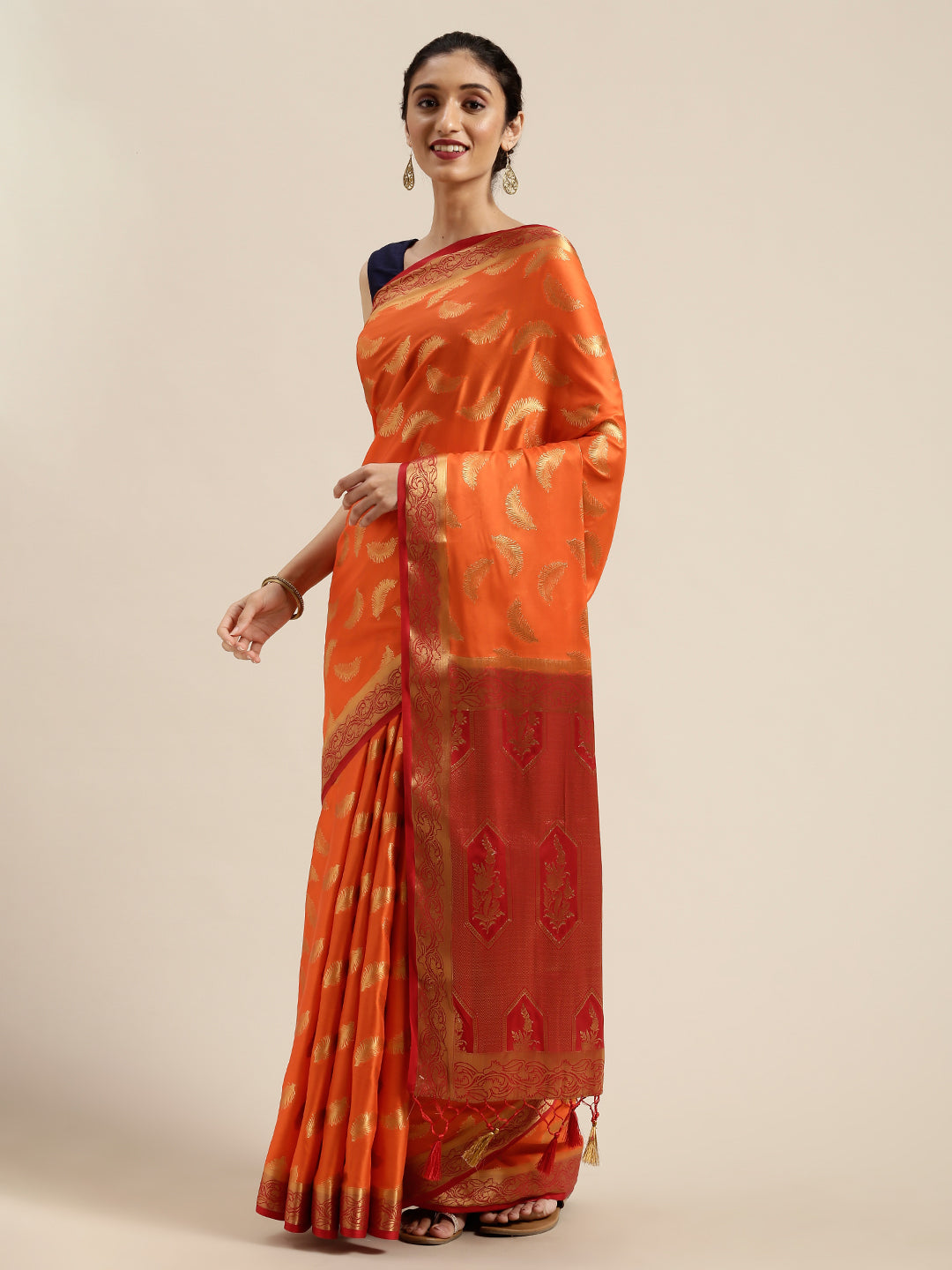 Mimosa Womens Crepe Saree Mysore Silk Peach Color