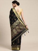 Mimosa Womens Art Silk Saree Kanjivaram Black Color