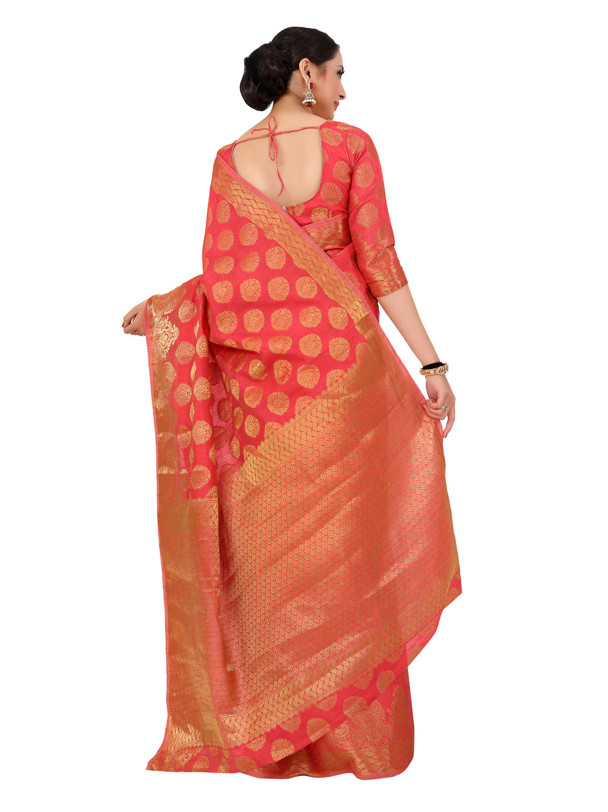 Mimosa Womens Art Silk Saree Kanjivaram Strawberry Color