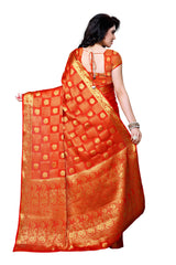 Mimosa Womens Chiffon Saree Kanjivaram Orange Color