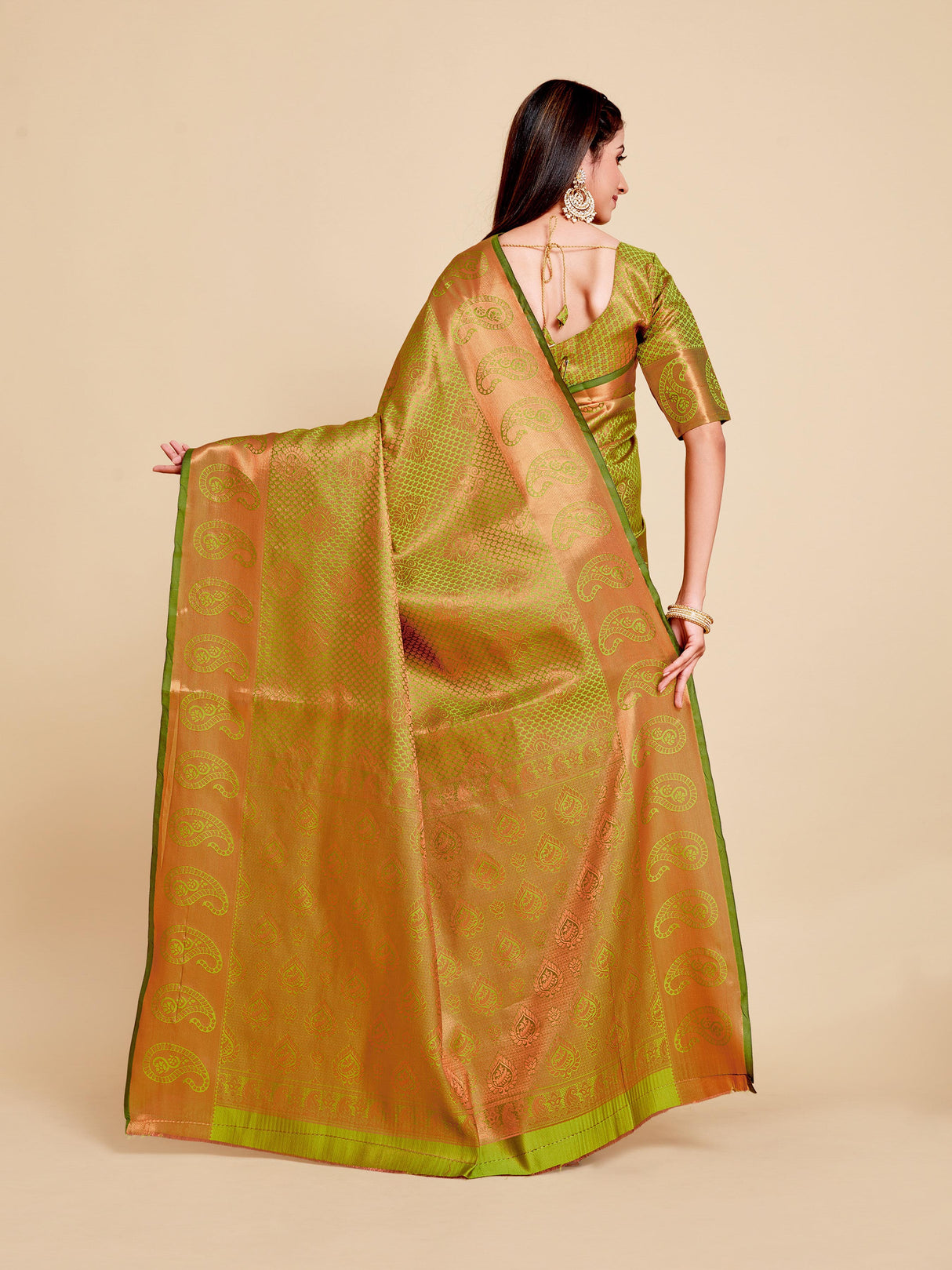 Mimosa Womens Art Silk Saree Kanjivaram Olive Color