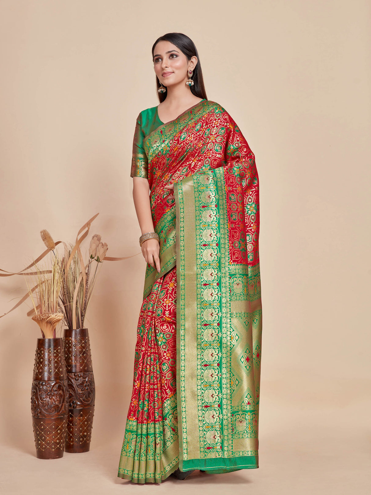 Mimosa Women's Woven Design Patola Style Art Silk Saree With Blouse Piece : SA00001342MRFREE