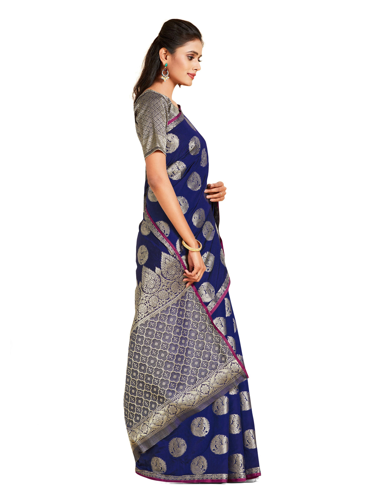 Mimosa Womens Art Silk Saree Kanjivaram Navy Blue Color