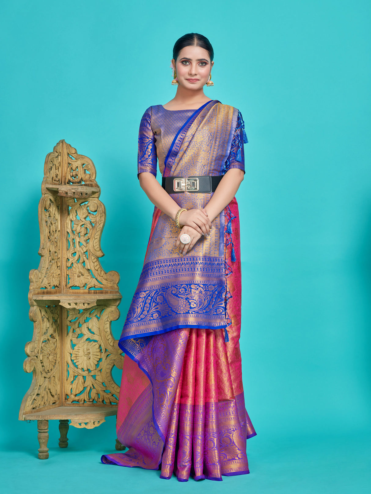 Mimosa Women's Woven Design Kanjivaram Style Art Silk Saree With Blouse Piece : SA00001288RNFREE