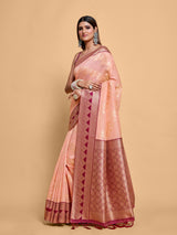 Mimosa Women's Woven Design Kanjivaram Linen Saree With Blouse Piece : SA00001233PNKFREE