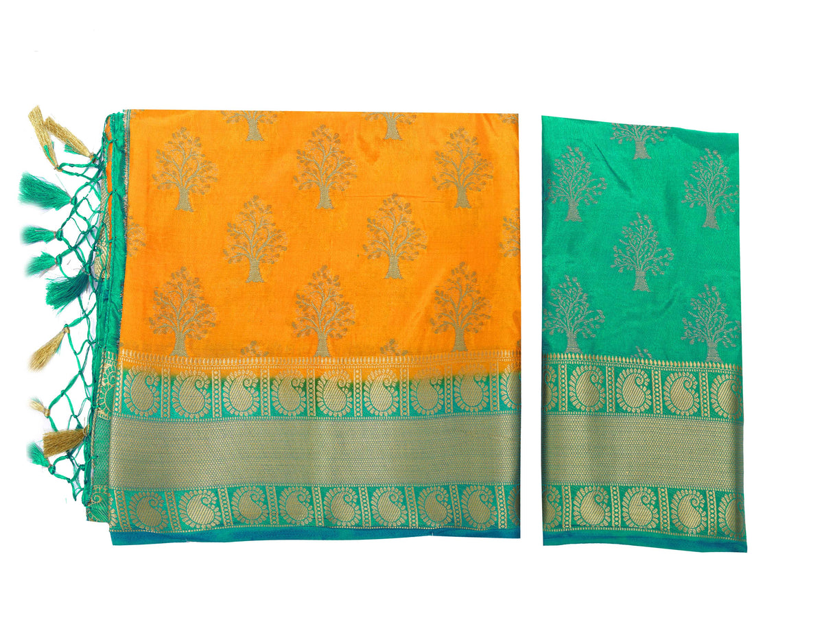 Mimosa Womens Art Silk Saree Kanjivaram Gold Color