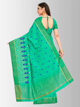 Mimosa Womens Raw Silk Saree Kanjivaram style Rama Color