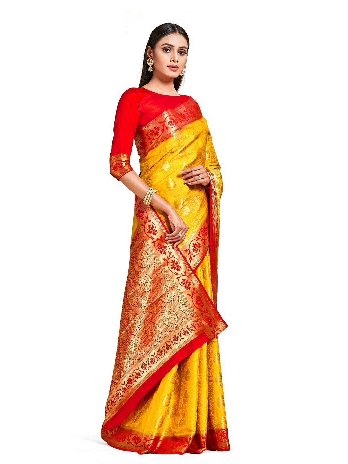 Mimosa Womens Art Silk Saree Kanjivaram Gold Color