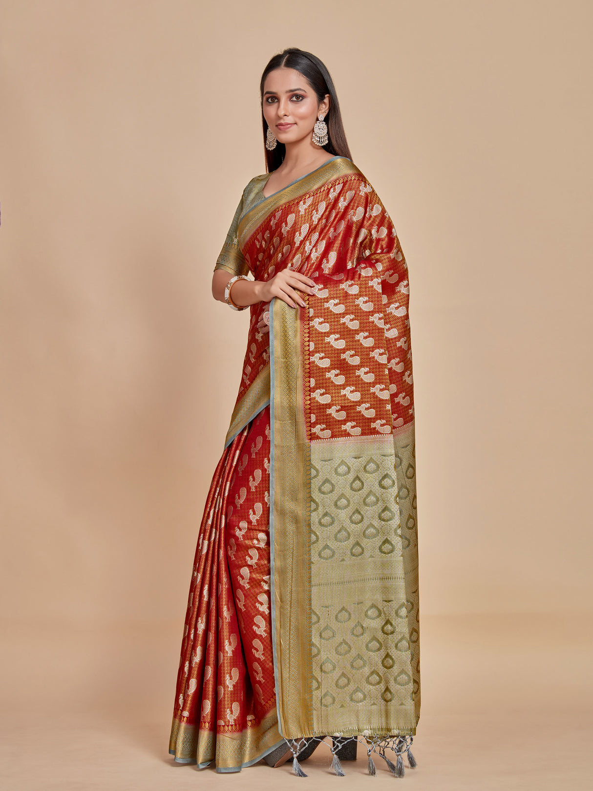 Mimosa Women's Woven Design Kanjivaram Style Art Silk Saree With Blouse Piece : SA0000379MJFREE