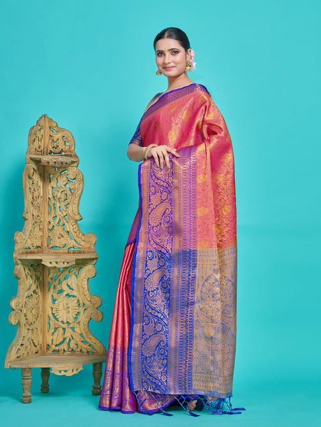 Mimosa Women's Woven Design Kanjivaram Style Art Silk Saree With Blouse Piece : SA00001288RNFREE