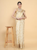 Mimosa Womens Art Silk Saree Kasavu Cream Color